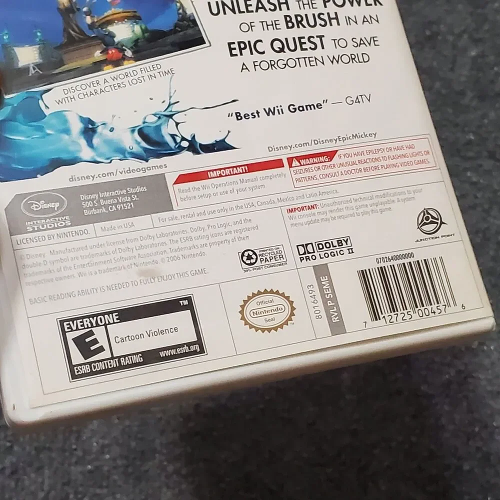Disney Epic Mickey (Nintendo Wii) Complete w/ Manual - Kids Game Tested Working